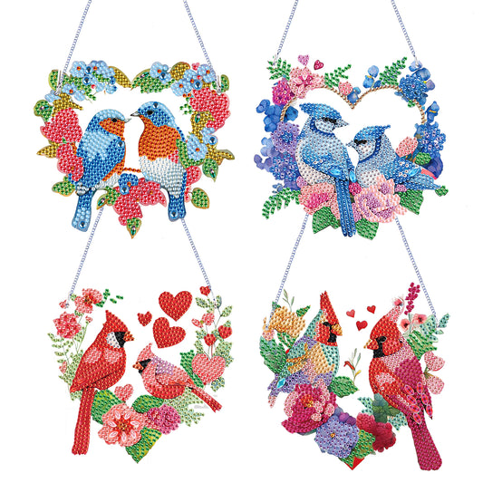 4Pcs Bluebird Cardinal 2D Flat DIY Diamond Painting Kit Home Crystal Art Pendant