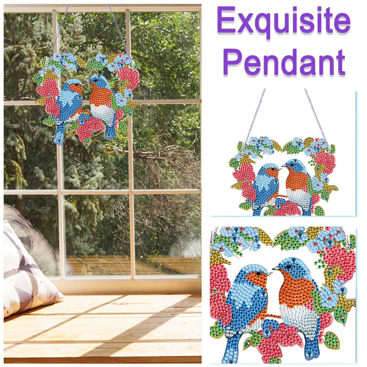 4Pcs Bluebird Cardinal 2D Flat DIY Diamond Painting Kit Home Crystal Art Pendant