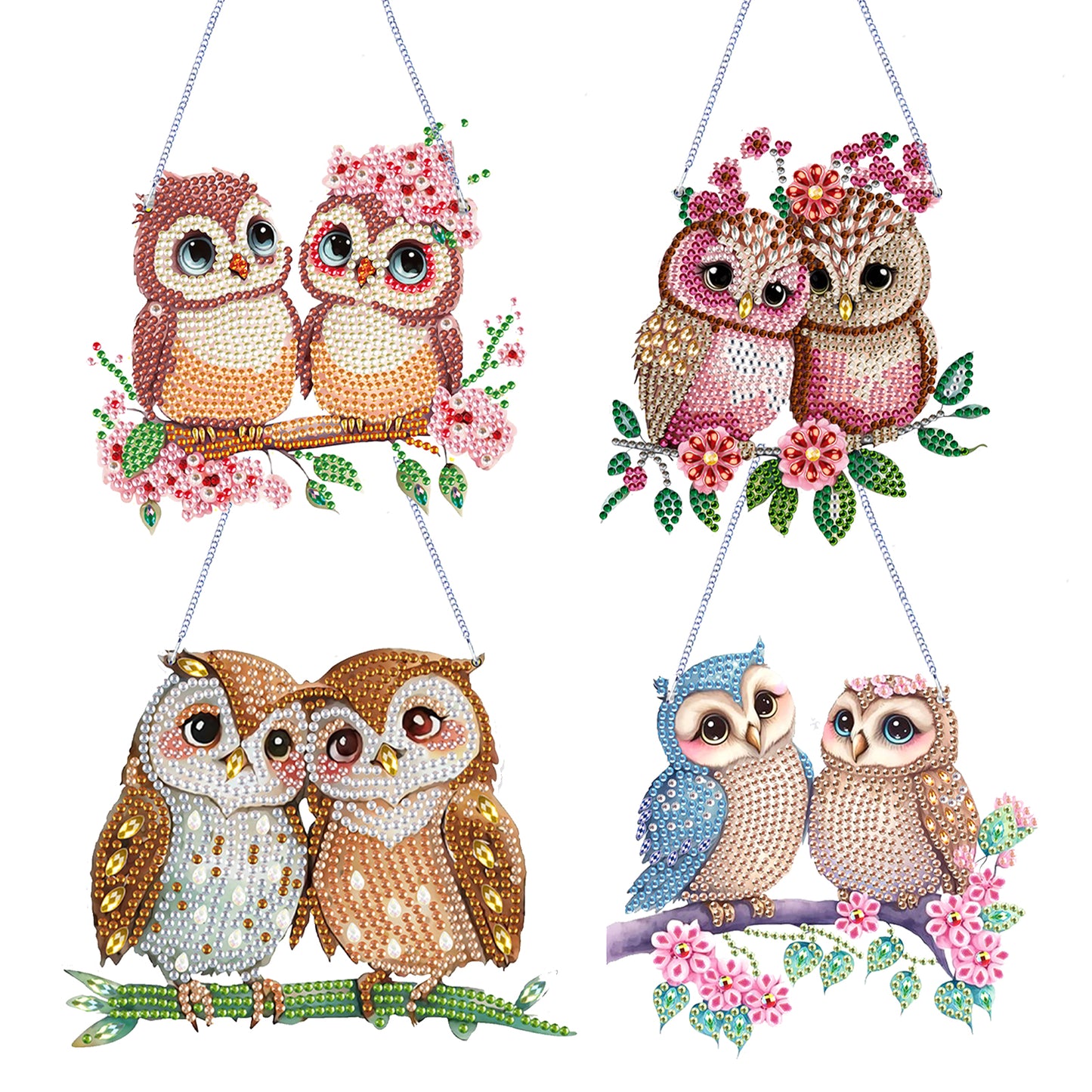 4Pcs Owl 2D Flat DIY Diamond Painting Kits Crystal Art Pendant for Home Wall