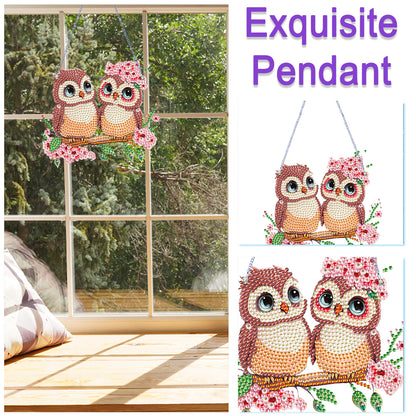 4Pcs Owl 2D Flat DIY Diamond Painting Kits Crystal Art Pendant for Home Wall