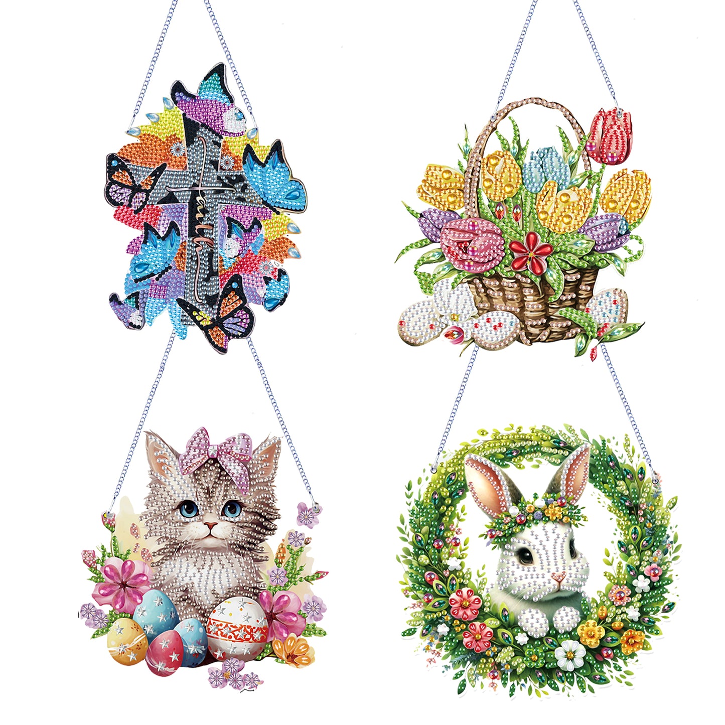 4Pcs Easter 2D Flat DIY Diamond Painting Kit Crystal Art Pendant for Home Wall