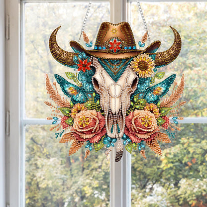 Cowboy Cow 2D Flat DIY Acrylic Diamond Art Paintings Pendant for Home Wall Decor