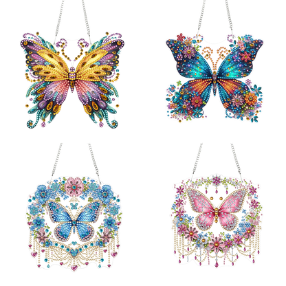 4pcs Hanging Butterfly DIY 2D Flat Acrylic Diamond Painting Pendant Kit for Home
