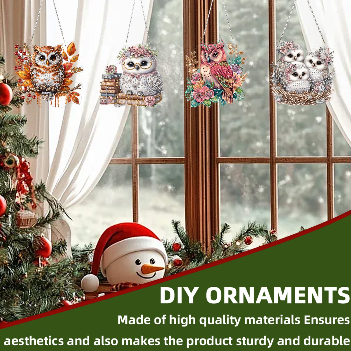 4pcs Owl DIY 2D Flat Acrylic Diamond Painting Pendant Kit for Adults Home Decor