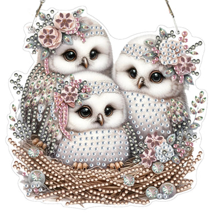 4pcs Owl DIY 2D Flat Acrylic Diamond Painting Pendant Kit for Adults Home Decor