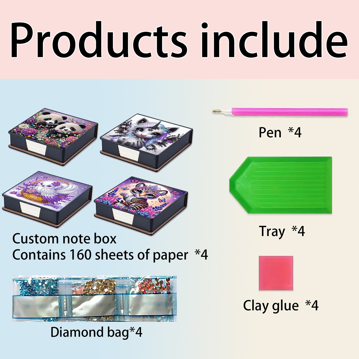Animal PU DIY 5D Diamond Painting Note Box 640 Blank Notepads for Home Office