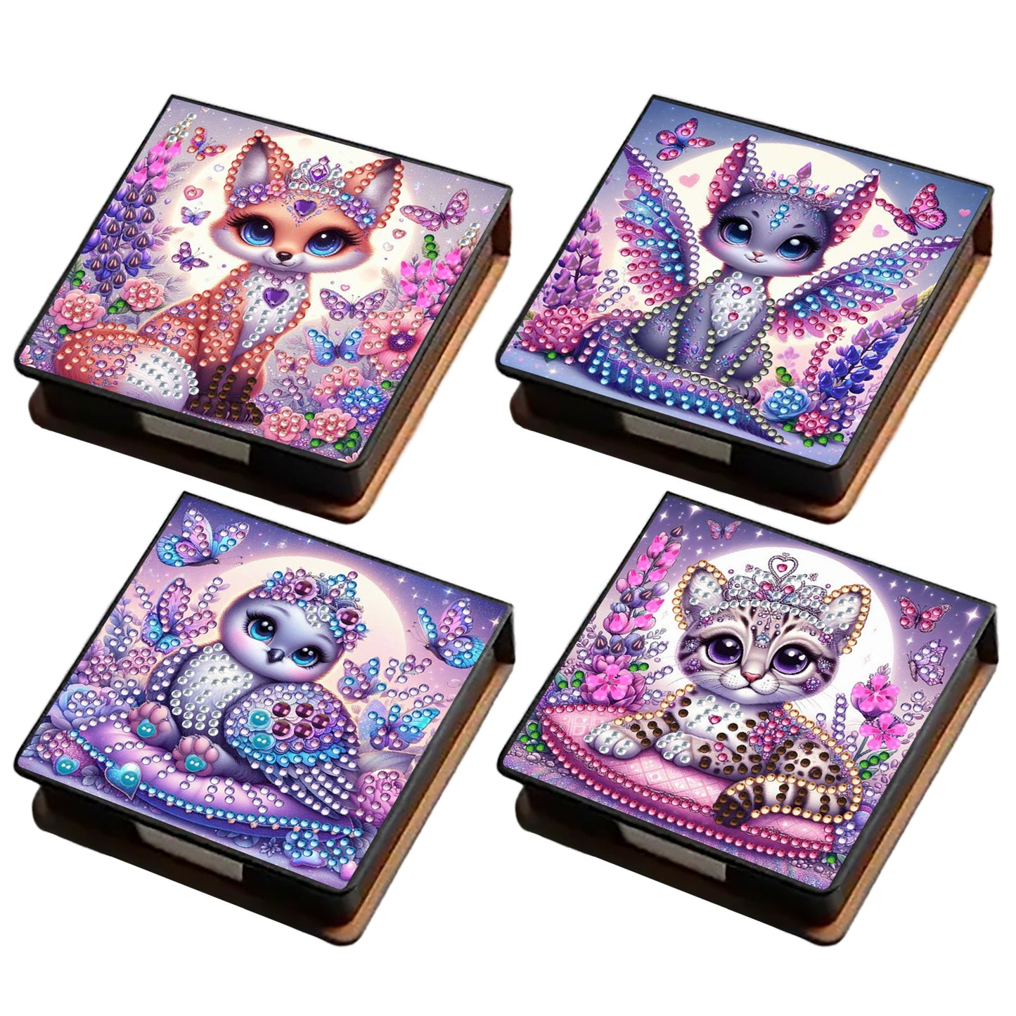 Purple Animals PU DIY 5D Diamond Painting Note Box 640 Blank Notepads for Office