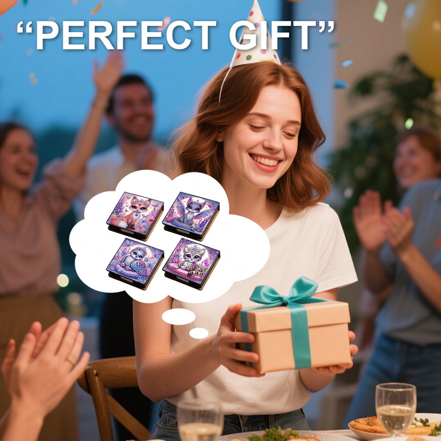 Purple Animals PU DIY 5D Diamond Painting Note Box 640 Blank Notepads for Office