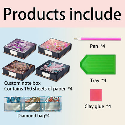 Flower PU DIY 5D Diamond Painting Note Box 640 Blank Notepads for Home Office