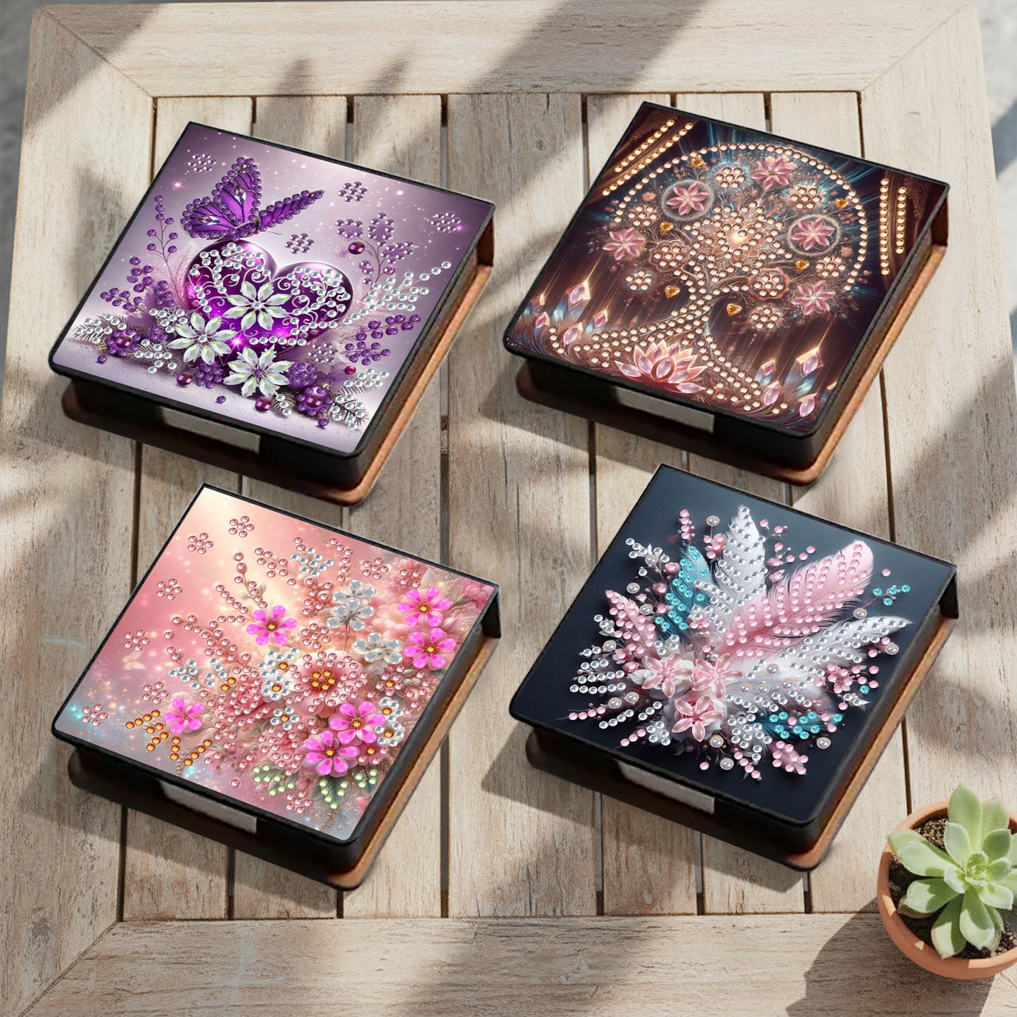 Flower PU DIY 5D Diamond Painting Note Box 640 Blank Notepads for Home Office