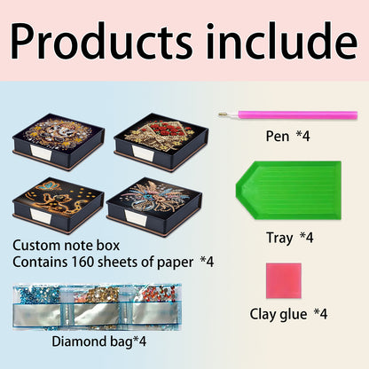 Animals Flowers PU DIY 5D Diamond Painting Note Box 640 Blank Notepad for Office