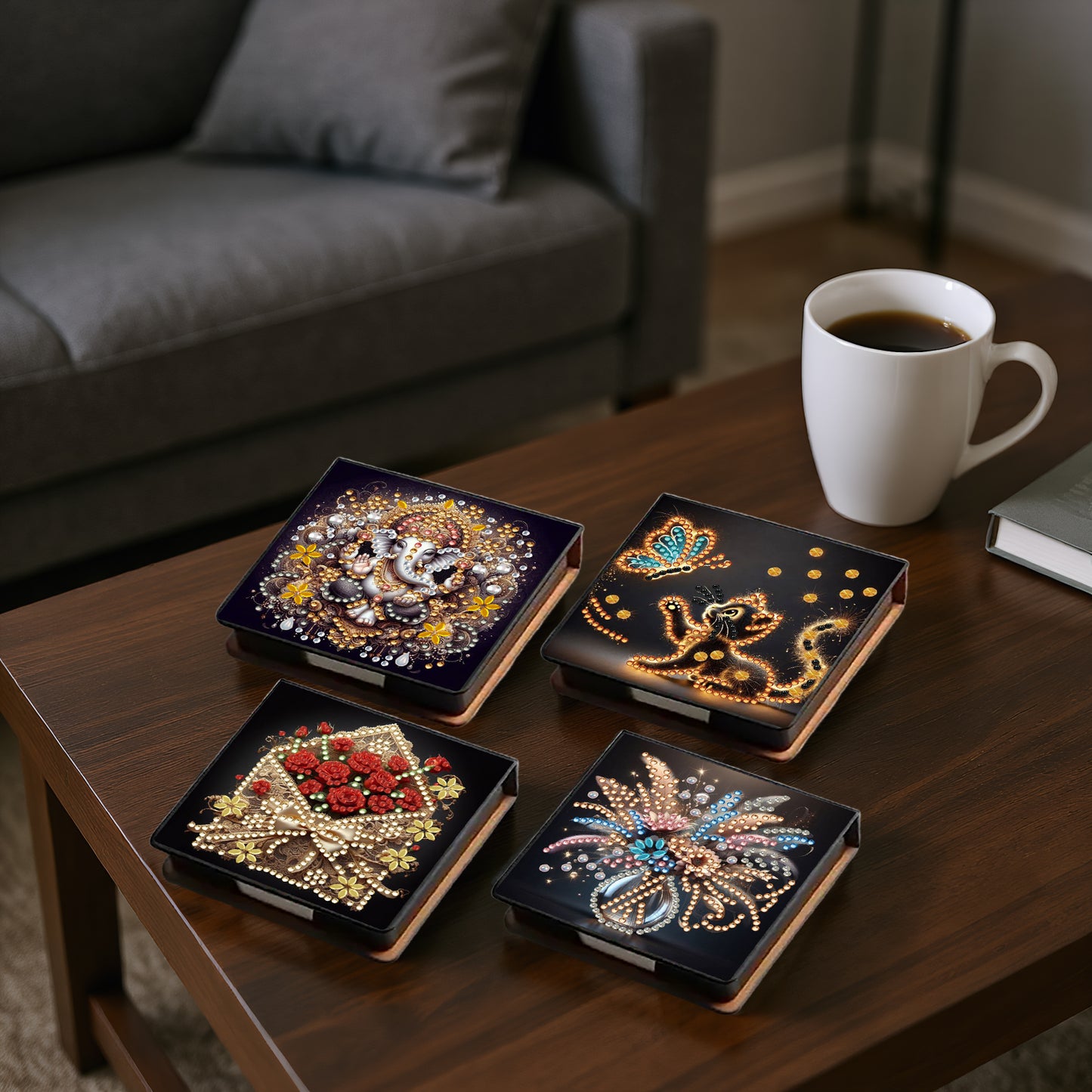 Animals Flowers PU DIY 5D Diamond Painting Note Box 640 Blank Notepad for Office