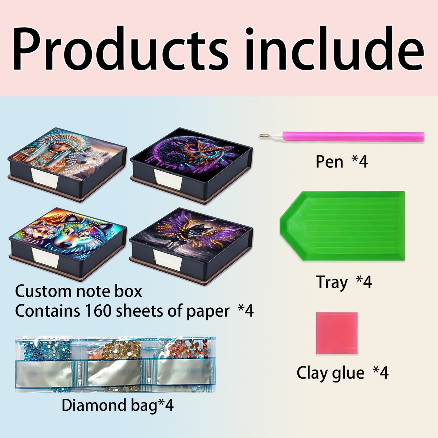 Wolf and Owl PU DIY 5D Diamond Painting Note Box 640 Blank Notepads for Office