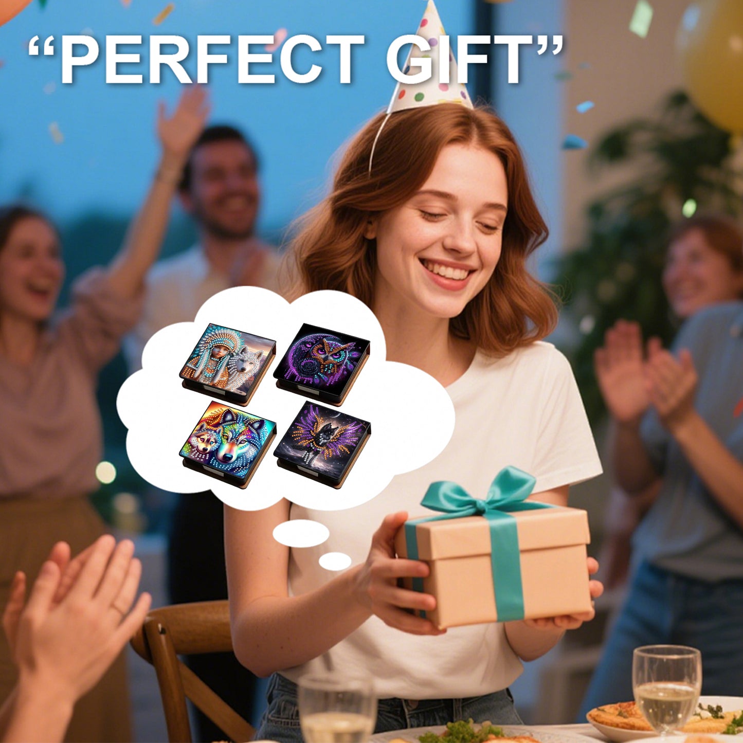 Wolf and Owl PU DIY 5D Diamond Painting Note Box 640 Blank Notepads for Office