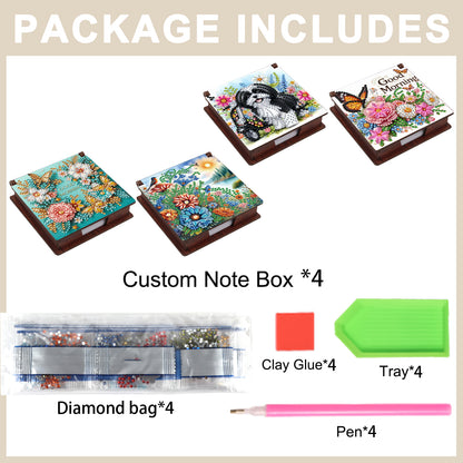 Butterflies and Flowers Wooden DIY 5D Diamond Painting Note Box for Office Home