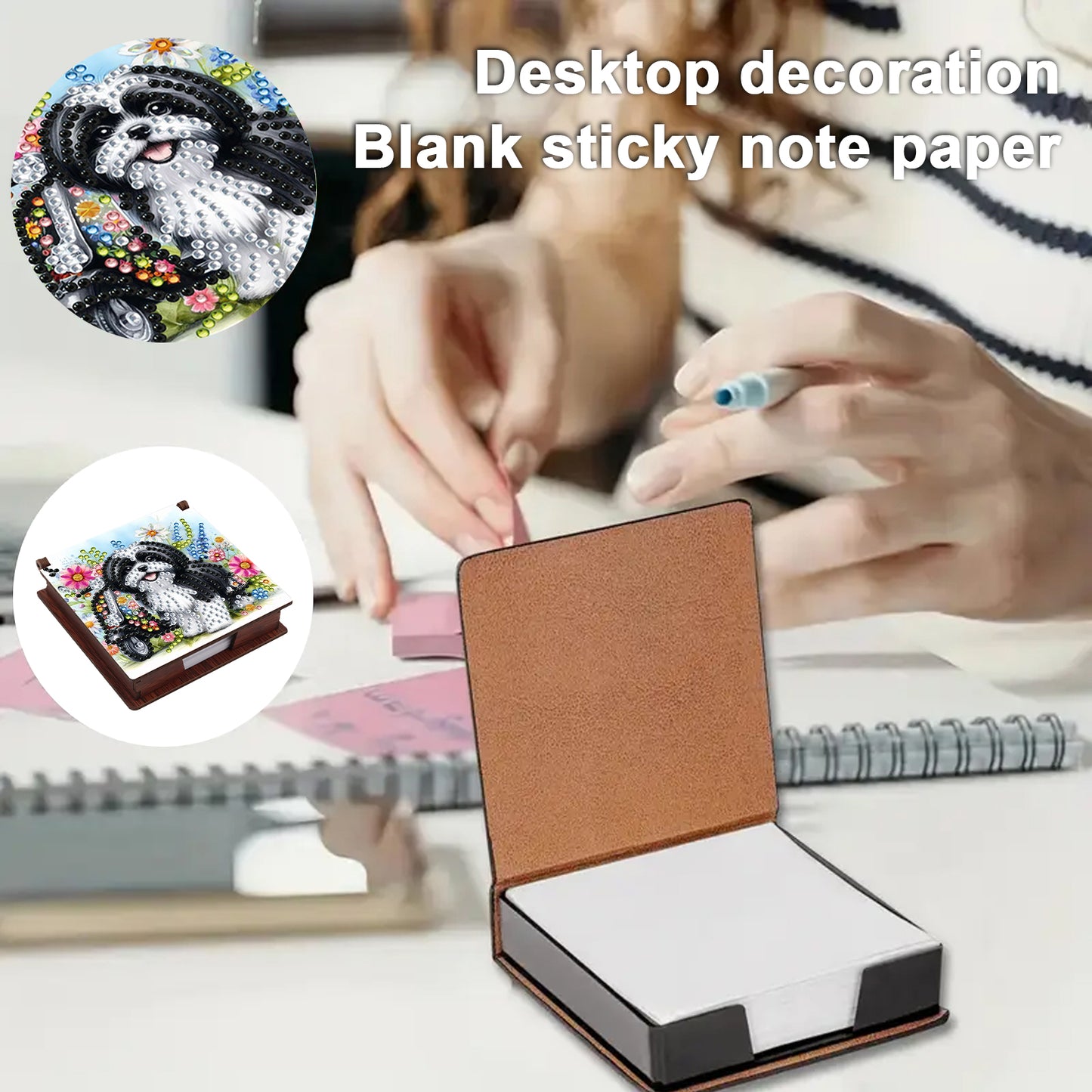 Butterflies and Flowers Wooden DIY 5D Diamond Painting Note Box for Office Home