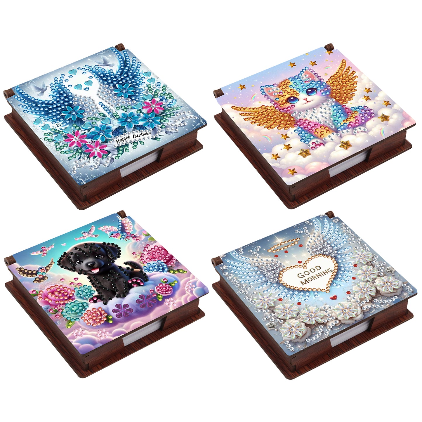 Animal Angels Wooden DIY 5D Diamond Painting Note Box 640 Notepads Office Home