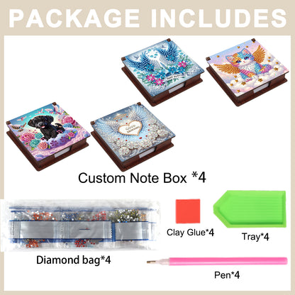 Animal Angels Wooden DIY 5D Diamond Painting Note Box 640 Notepads Office Home