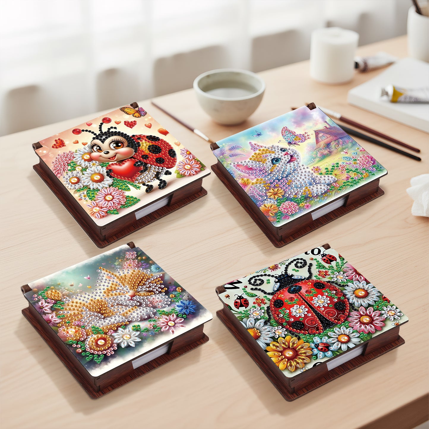 Insects and Animals Wooden DIY 5D Diamond Painting Note Box 640 Notepads Office