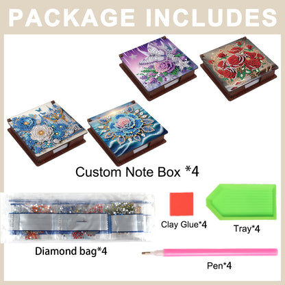 Blue Flowers Wooden DIY 5D Diamond Painting Note Box 640 Notepads Office Home