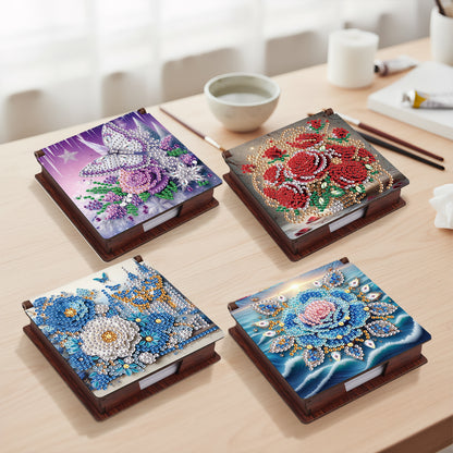 Blue Flowers Wooden DIY 5D Diamond Painting Note Box 640 Notepads Office Home