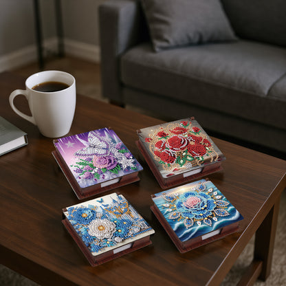 Blue Flowers Wooden DIY 5D Diamond Painting Note Box 640 Notepads Office Home