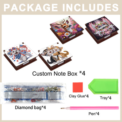 Animals Wooden DIY 5D Diamond Painting Note Box 640 Notepads for Office Home