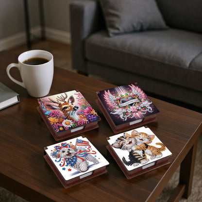 Animals Wooden DIY 5D Diamond Painting Note Box 640 Notepads for Office Home