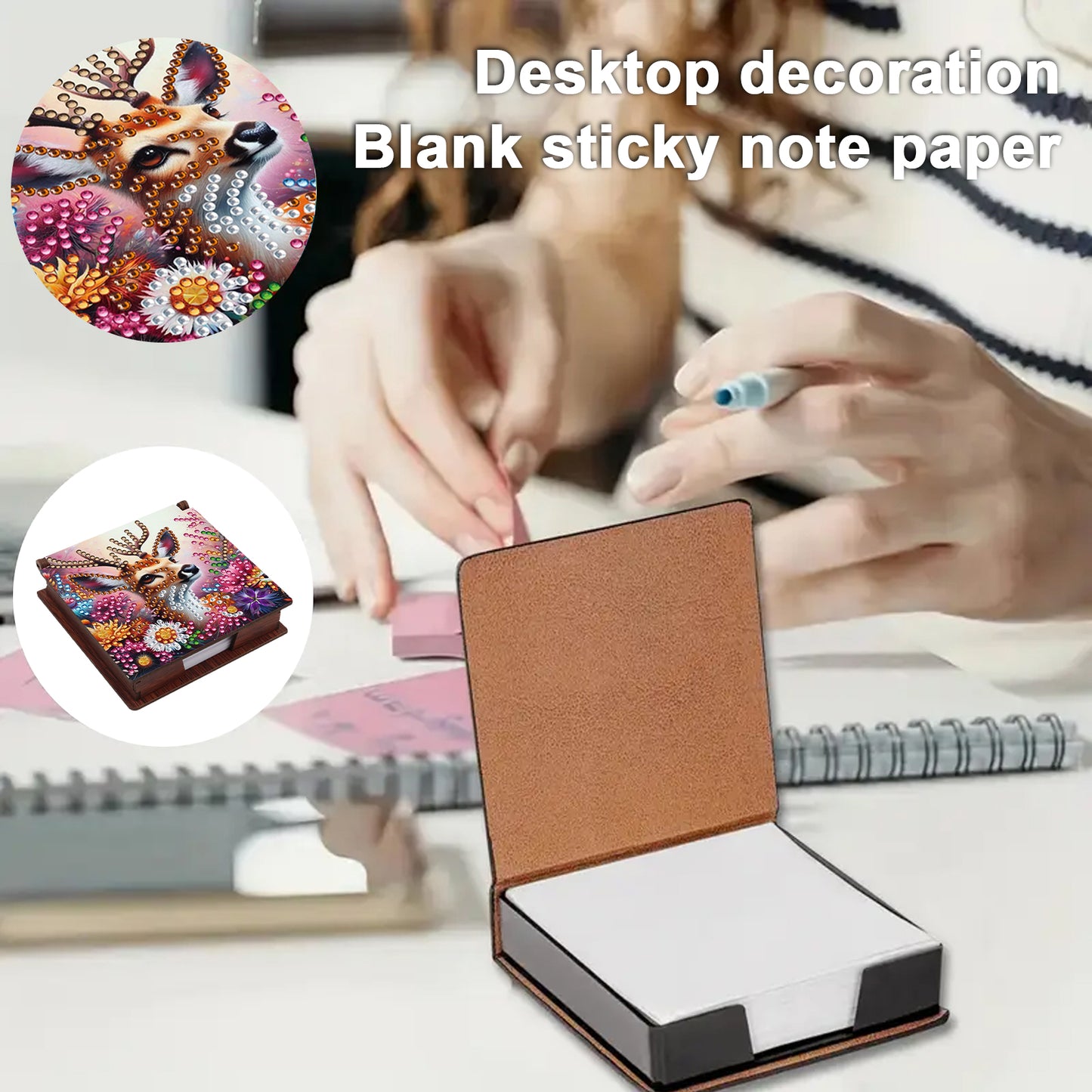 Animals Wooden DIY 5D Diamond Painting Note Box 640 Notepads for Office Home