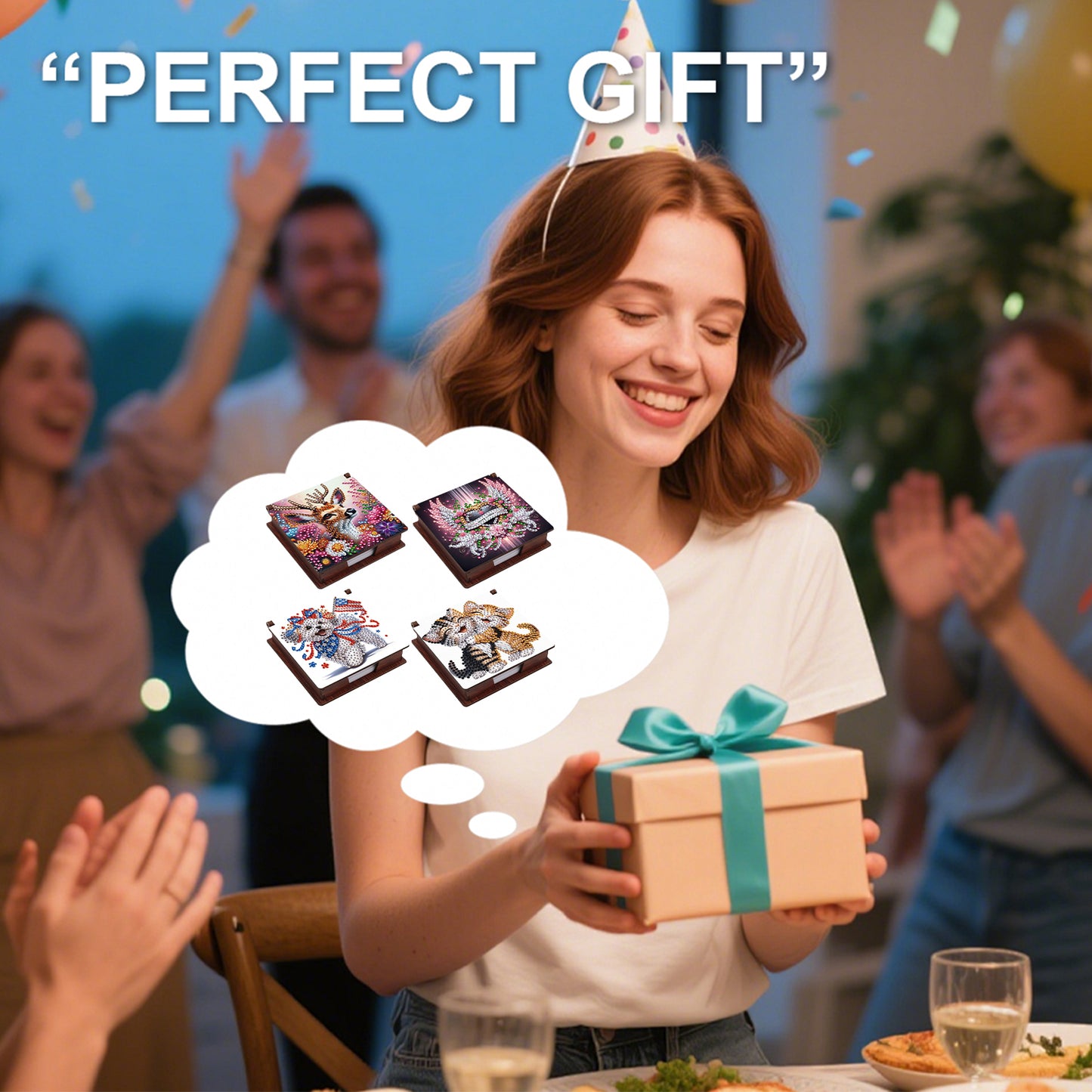 Animals Wooden DIY 5D Diamond Painting Note Box 640 Notepads for Office Home