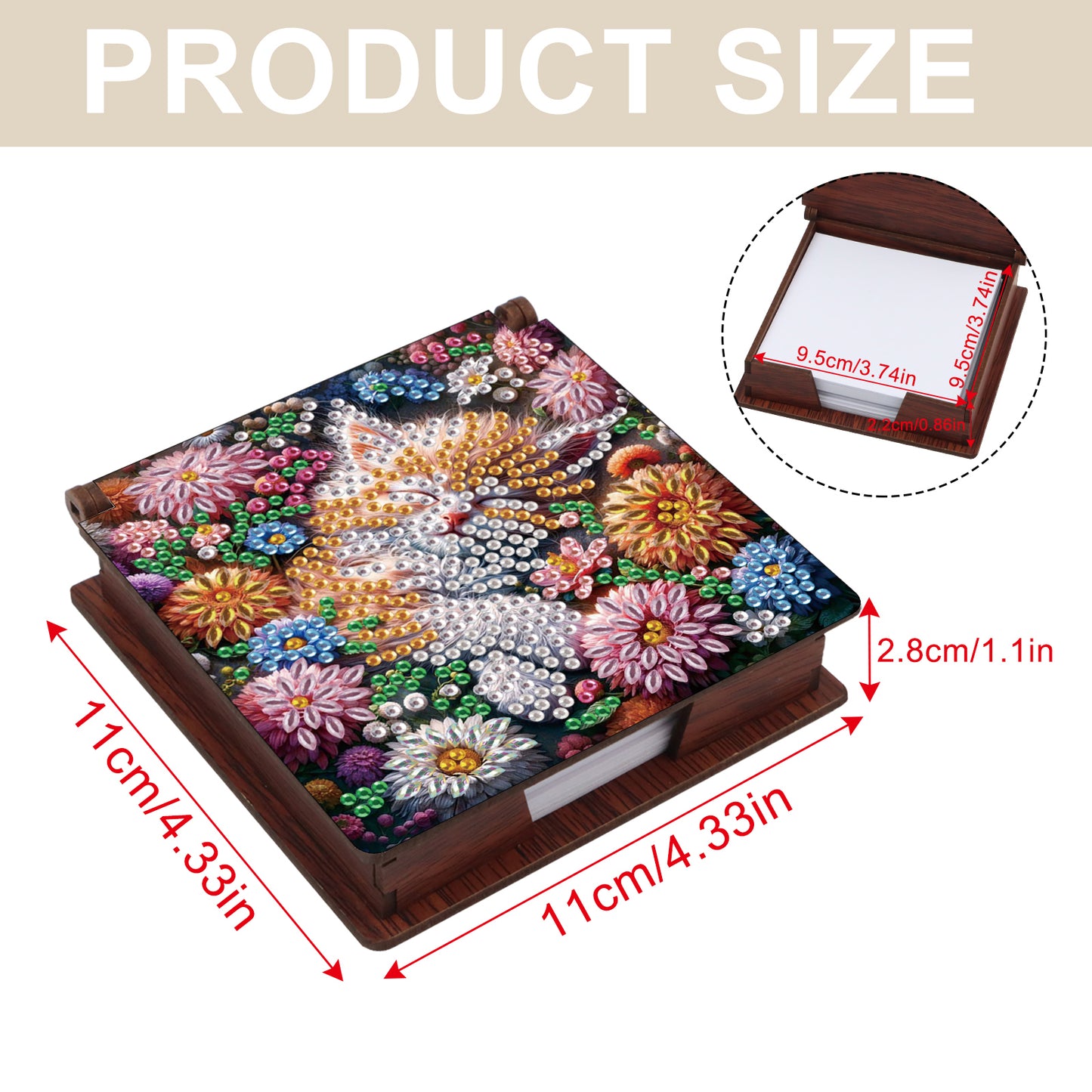 Kitty Wooden DIY 5D Diamond Painting Note Box 640 Notepads Office Home