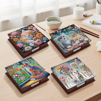 Kitty Wooden DIY 5D Diamond Painting Note Box 640 Notepads Office Home