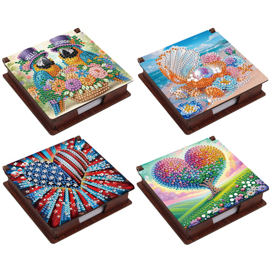Birds and Hearts Wooden DIY 5D Diamond Painting Note Box 640 Notepads for Office
