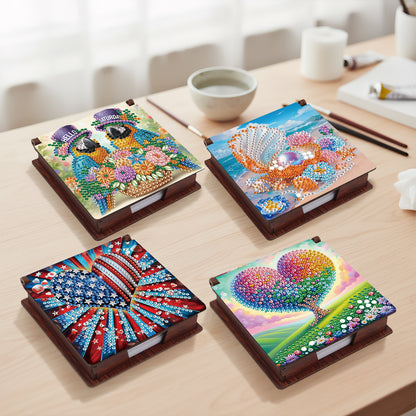 Birds and Hearts Wooden DIY 5D Diamond Painting Note Box 640 Notepads for Office