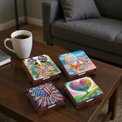 Birds and Hearts Wooden DIY 5D Diamond Painting Note Box 640 Notepads for Office