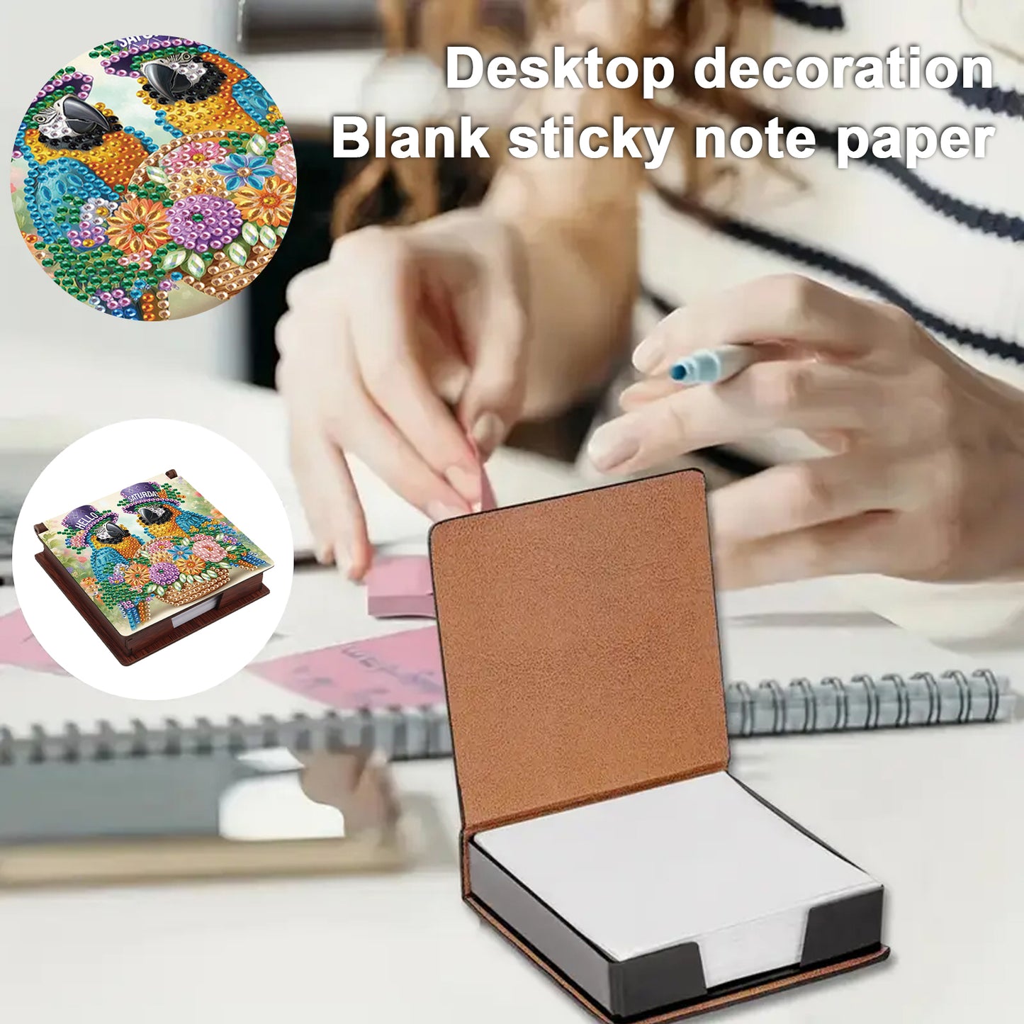 Birds and Hearts Wooden DIY 5D Diamond Painting Note Box 640 Notepads for Office