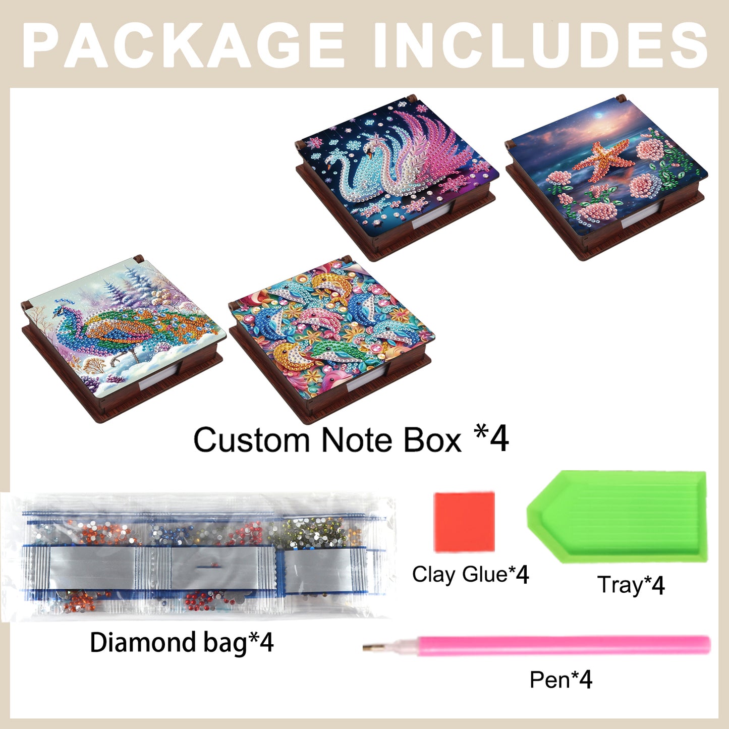 Animal Ambience Wooden DIY 5D Diamond Painting Note Box 640 Notepads Office Home