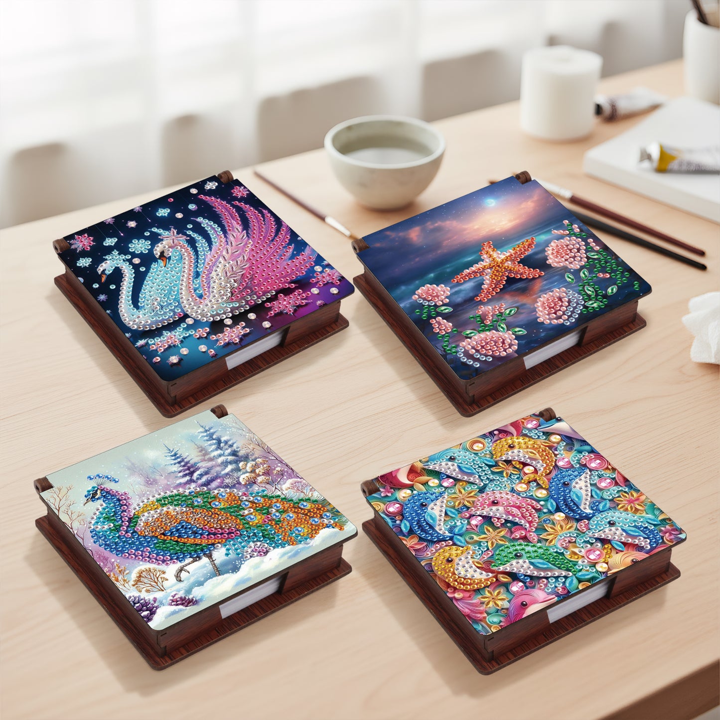 Animal Ambience Wooden DIY 5D Diamond Painting Note Box 640 Notepads Office Home