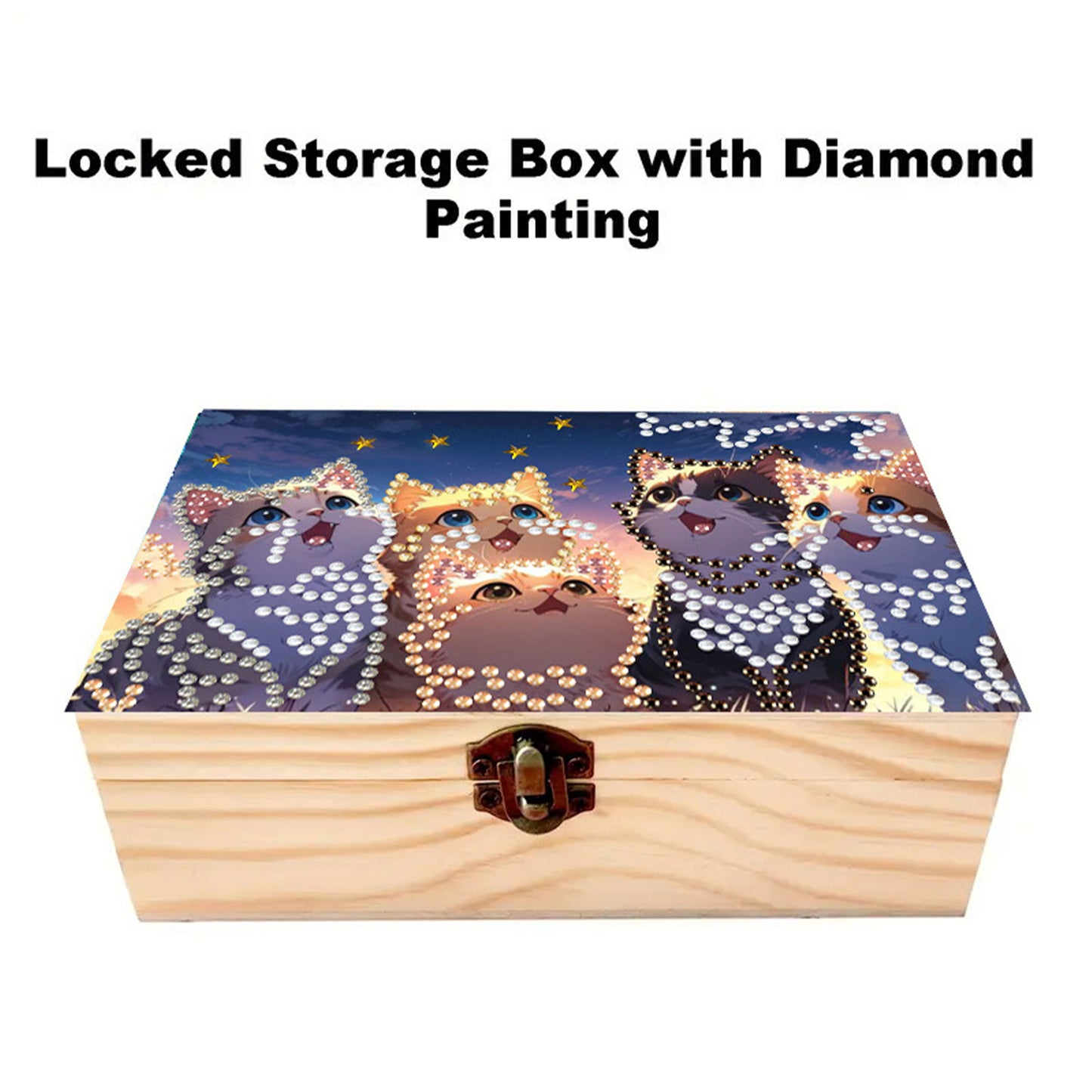 Kitty DIY Wooden 5D Diamond Art Diamond Art Storage Box for Adults Gifts Desktop