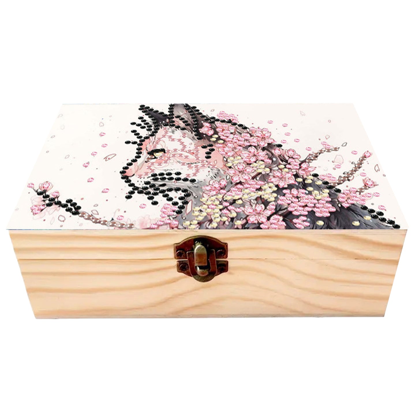 Cats Cherry Blossom DIY Wooden 5D Diamond Art Diamond Art Storage Box for Adults