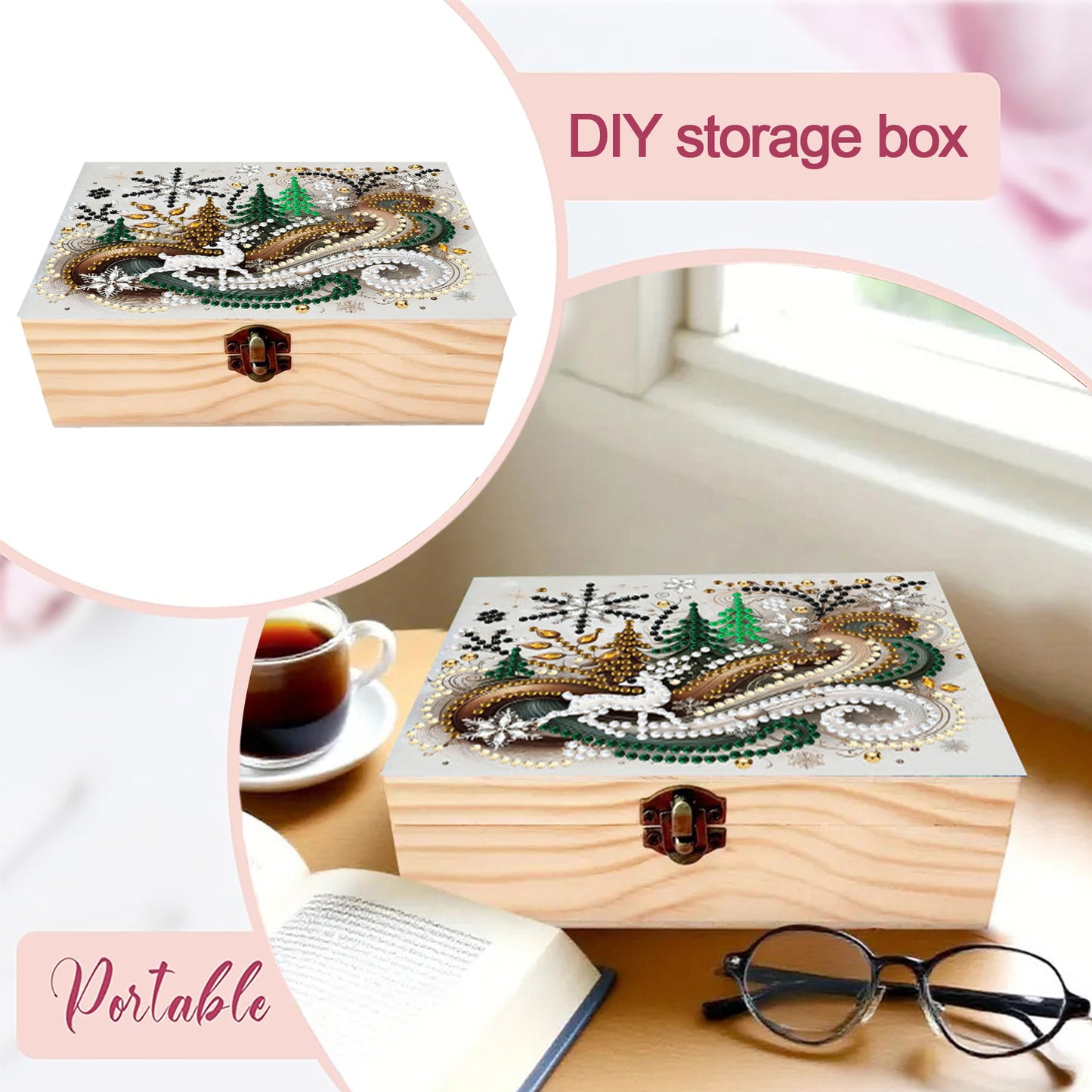 Deer DIY Wooden 5D Diamond Art Diamond Art Storage Box for Adults Gifts Desktop