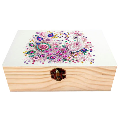 Peacock DIY Wooden 5D Diamond Art Diamond Art Storage Box for Adults Desktop