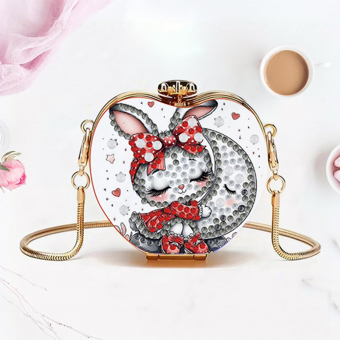 Rabbit DIY Acrylic Love Art Diamond Painting Coin Purse w/ Chain for Women Girl