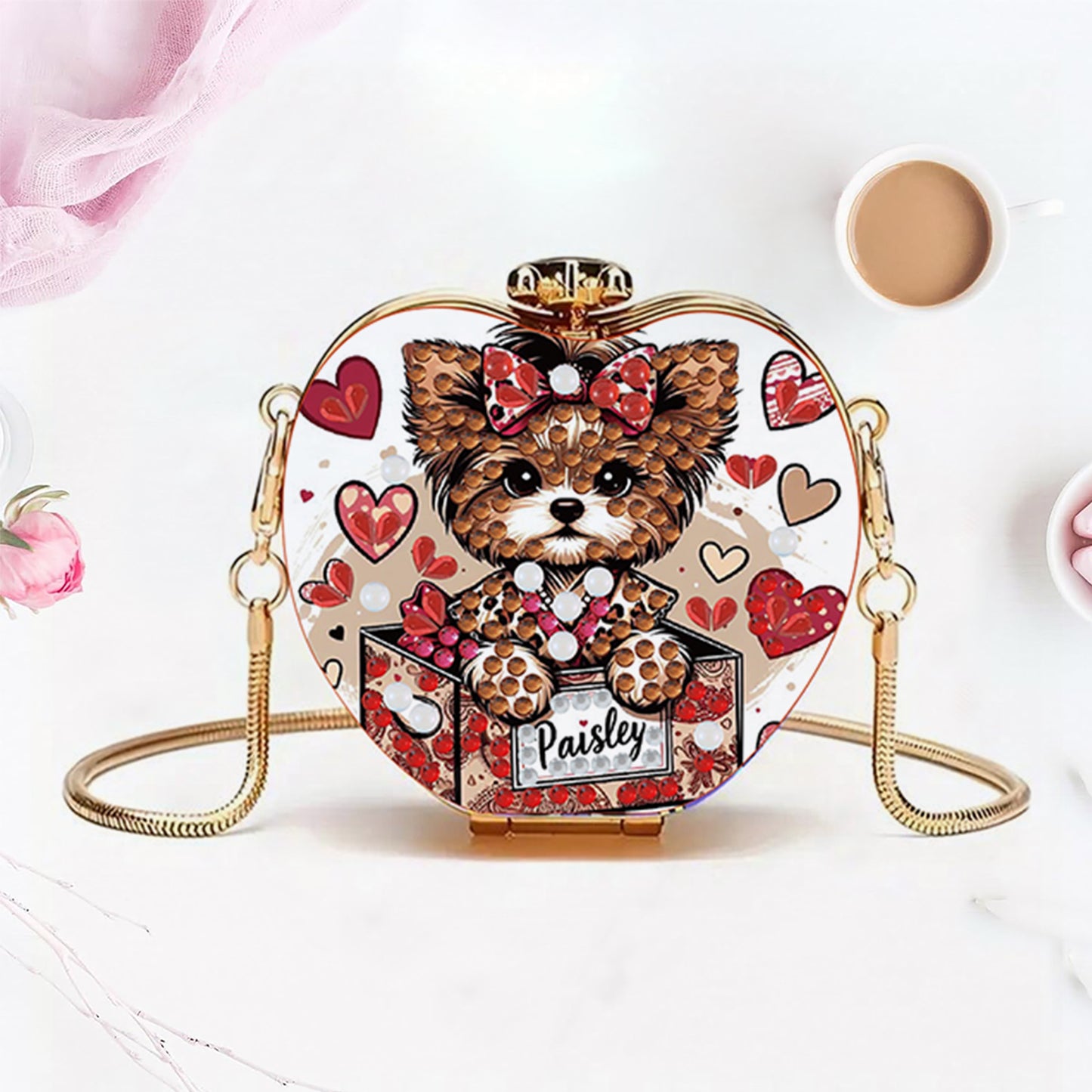 Dog DIY Acrylic Love Art Diamond Painting Coin Purse with Chain for Women Girl