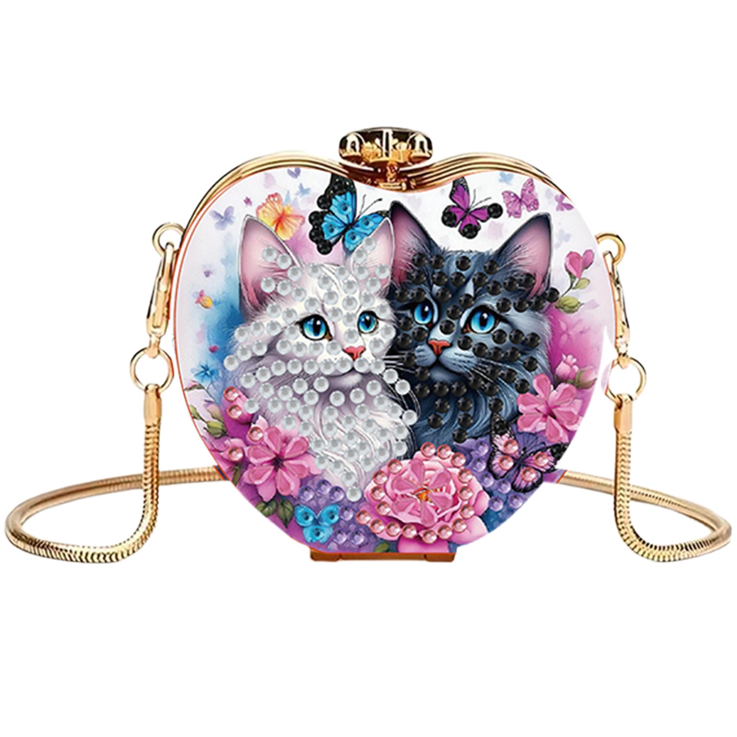 Two Cats DIY Acrylic Love Art Diamond Painting Coin Purse with Chain for Women