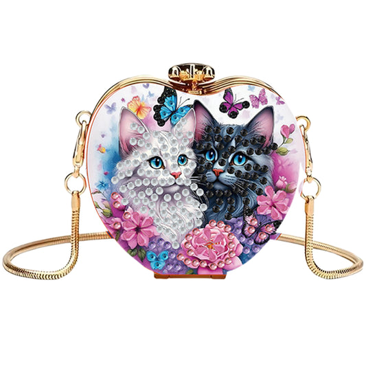Two Cats DIY Acrylic Love Art Diamond Painting Coin Purse with Chain for Women