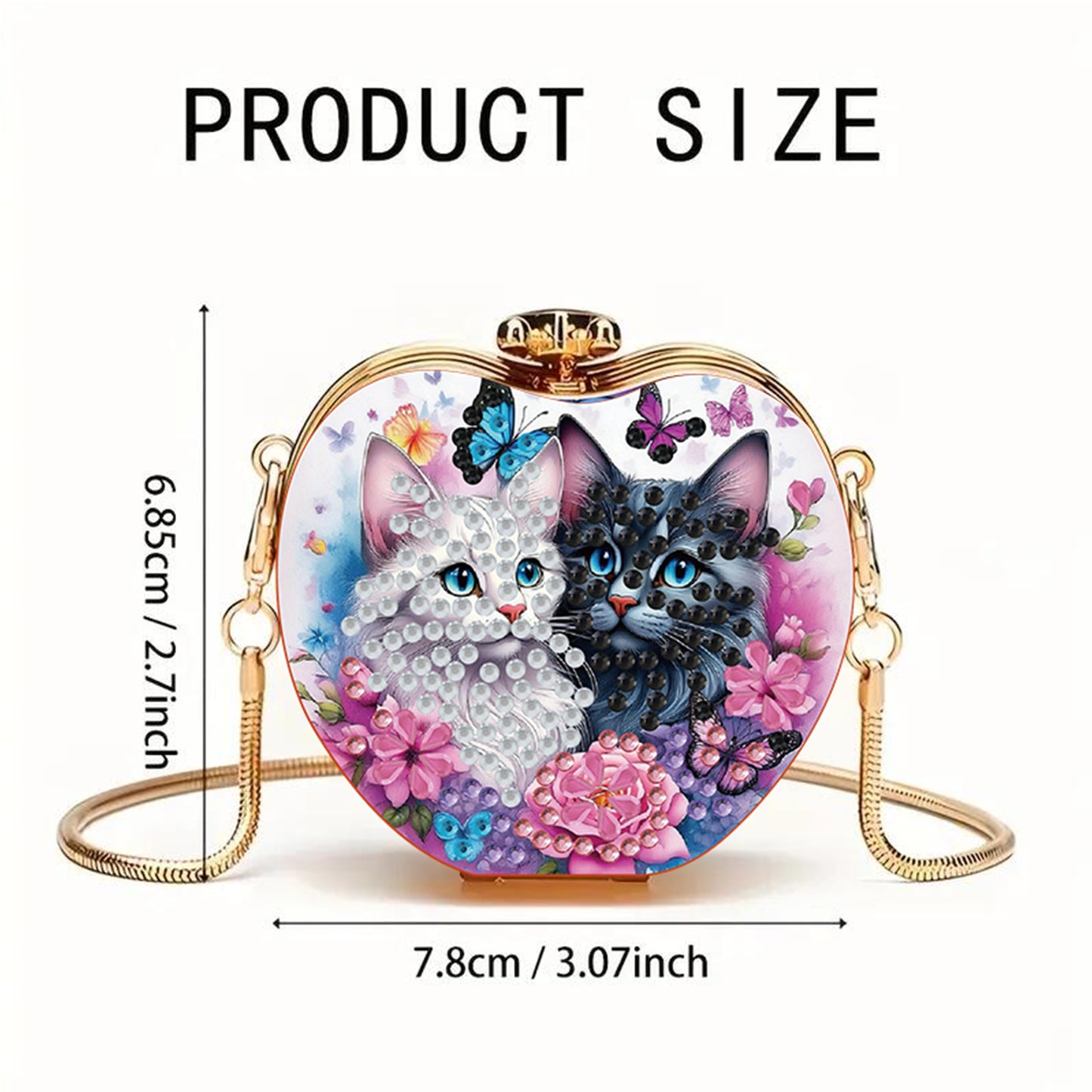 Two Cats DIY Acrylic Love Art Diamond Painting Coin Purse with Chain for Women
