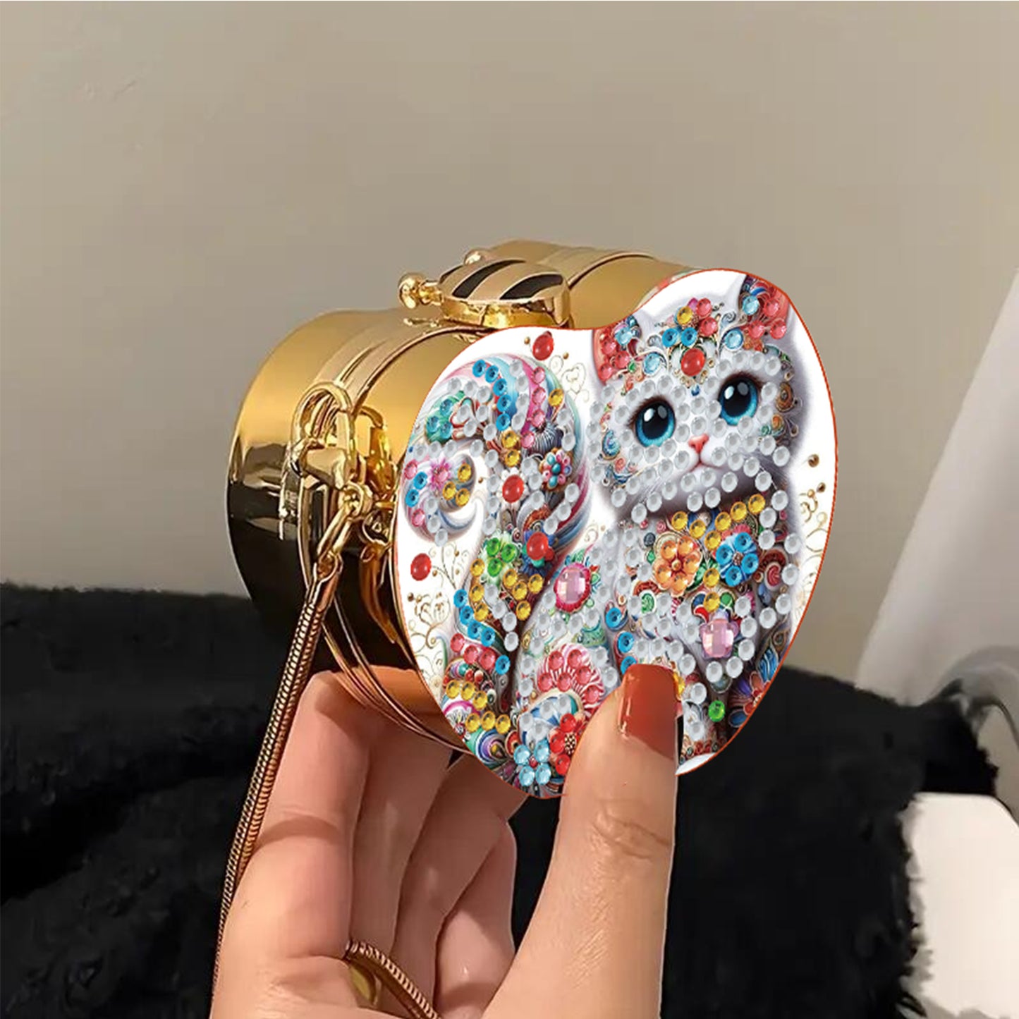 Cat DIY Acrylic Love Art Diamond Painting Coin Purse with Chain for Women Girls
