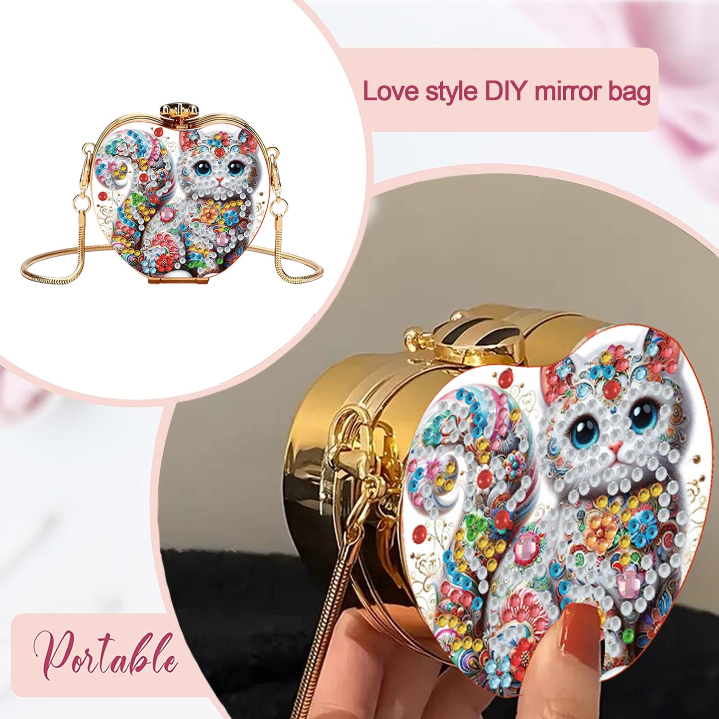Cat DIY Acrylic Love Art Diamond Painting Coin Purse with Chain for Women Girls