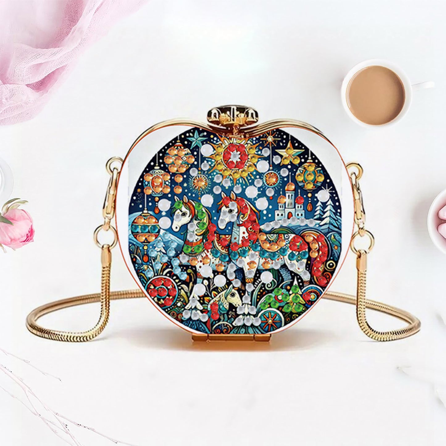 Horse DIY Acrylic Love Art Diamond Painting Coin Purse with Chain for Women Girl